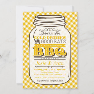 Mason Jar BBQ Invitation, Couples Shower, Yellow Invitation