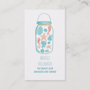 Mason Jar Beach Nautical Coastal Underwater White Business Card