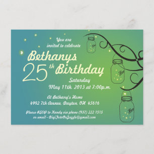 Mason Jar Birthday Invitation in Green & Teal