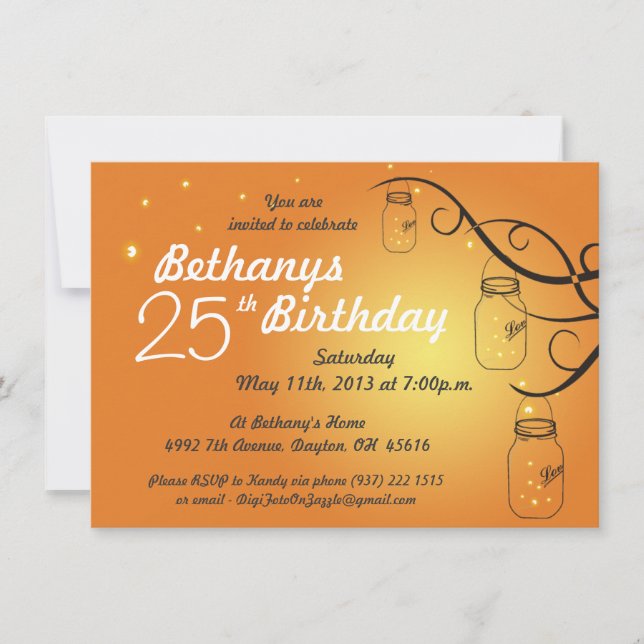 Mason Jar Birthday Invitation in Sunset Colours (Front)