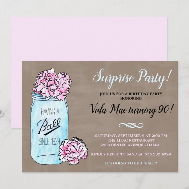 Mason Jar Birthday Party Invitation (Front/Back)