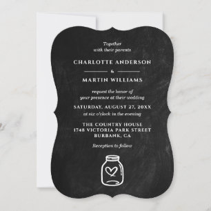 Mason Jar Black Chalkboard Rustic Country Wedding Invitation