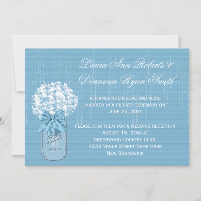 Mason Jar Blue and White Floral Reception Only Invitation (Front)