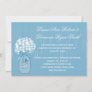 Mason Jar Blue and White Floral Reception Only Invitation