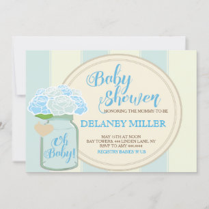 Mason Jar Blue Baby Shower Invitations