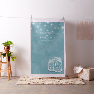 Mason Jar Blue Floral Wedding Photo Booth Backdrop