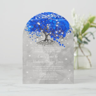 Mason Jar Blue Heart Leaf Tree Grey Watercolor Invitation