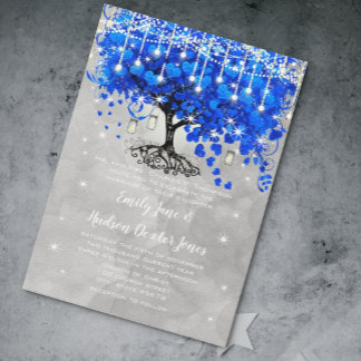 Mason Jar Blue Heart Leaf Tree Grey Watercolor Invitation