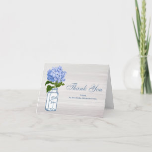 Mason Jar Blue Hydrangea Grey Thank You Card