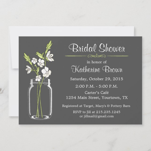 Mason Jar Bridal Shower Party Invitation (Front)
