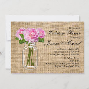 Mason Jar Burlap Peony Wedding Shower Invitation