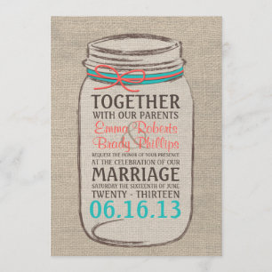 Mason Jar Burlap Rustic Wedding Invitation