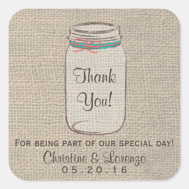 Mason Jar Burlap Rustic Wedding Sticker (Front)