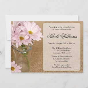 Mason Jar Burlap Soft Purple Daisies Bridal Shower Invitation