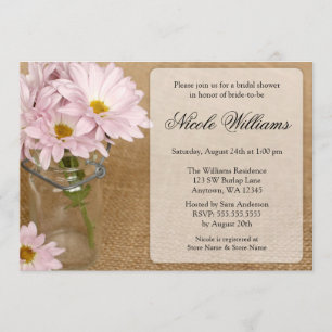 Mason Jar Burlap Soft Purple Daisies Bridal Shower Invitation