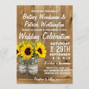 Mason Jar Burlap Sunflower Wedding Invitations