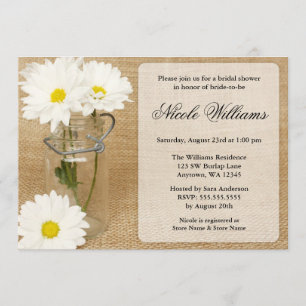 Mason Jar Burlap White Daisies Bridal Shower Invitation