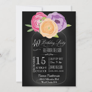 Mason Jar Chalkboard 40th Birthday Invitation