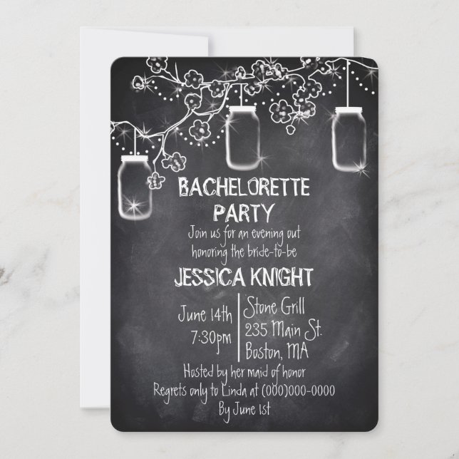 Mason Jar Chalkboard Rustic Bachelorette Party Inv Invitation (Front)