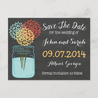 Mason Jar Chalkboard Save the Date Announcement Postcard
