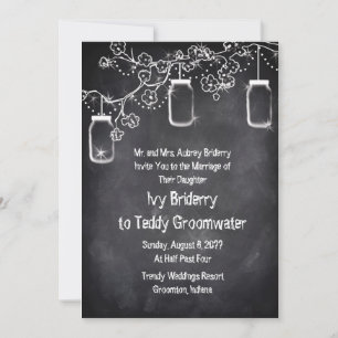 Mason Jar Chalkboard String Lights Rustic Wedding Invitation