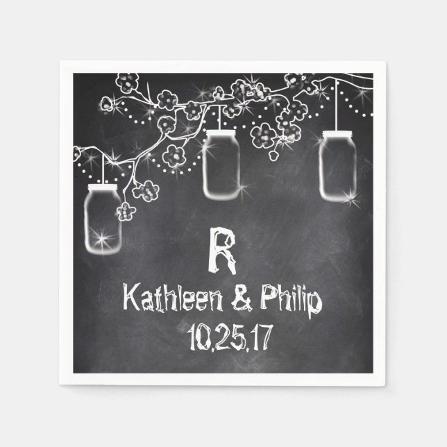 Mason Jar Chalkboard String Lights Rustic Wedding Napkin (Front)