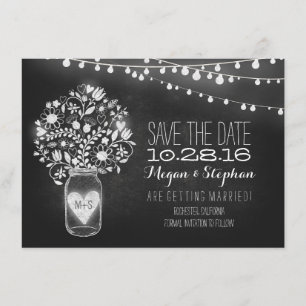 mason jar chalkboard string lights save the date