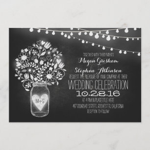mason jar chalkboard string lights wedding invites