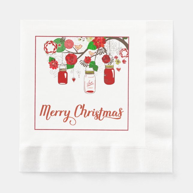 Mason Jar Christmas Paper Napkins (Front)