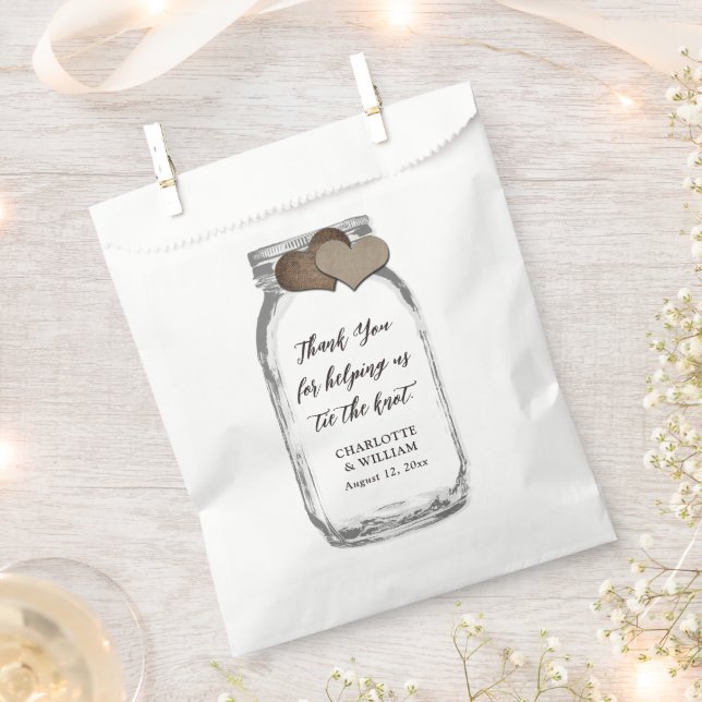 Mason Jar Country Burlap Hearts Thank You Wedding Favour Bags (Clipped)