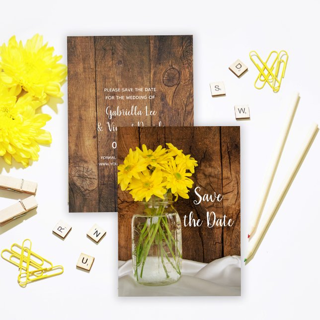 Mason Jar Daisies Barn Wedding Save the Date (Creator Uploaded)
