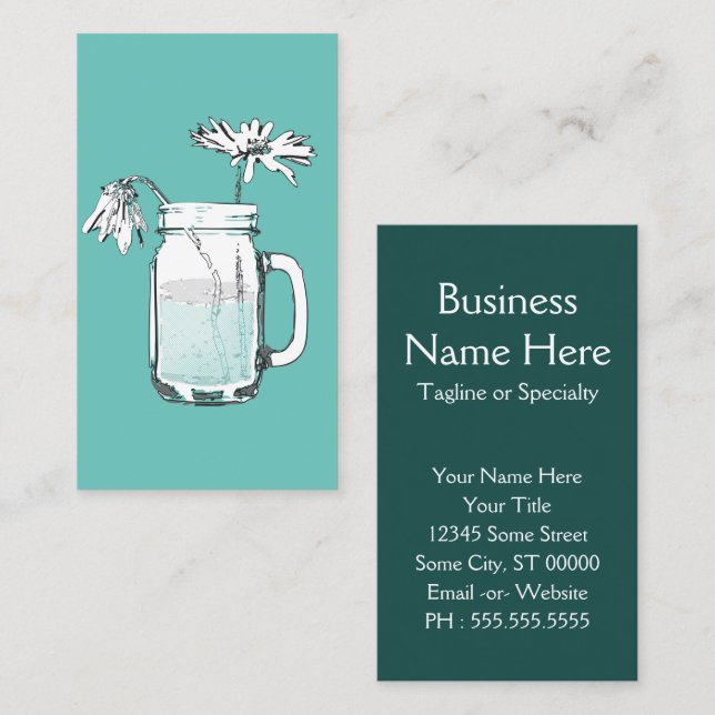 mason jar daisies business card (Front/Back)