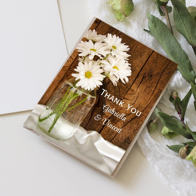 Mason Jar Daisies Country Barn Wedding Thank You Card (Creator Uploaded)