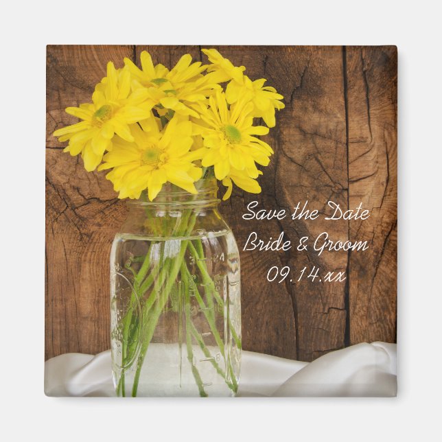 Mason Jar Daisies Country Wedding Save the Date Magnet (Front)