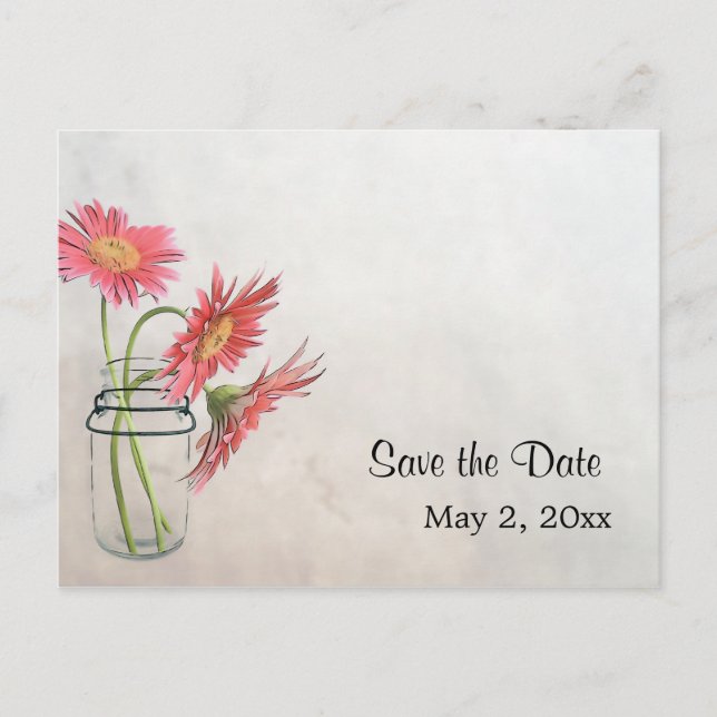 Mason Jar Daisies Postcard  - Save the Date (Front)