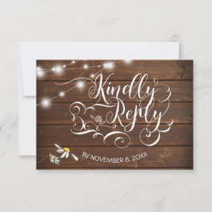 Mason Jar Daisies Rustic Barn Wood BarefootBride™ RSVP Card
