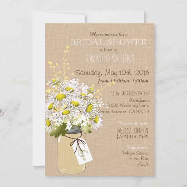 Mason Jar Daisies Rustic Bridal Shower Invitation (Front)