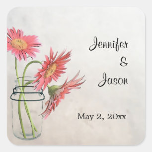 Mason Jar Daisies Stickers  - Save the Date