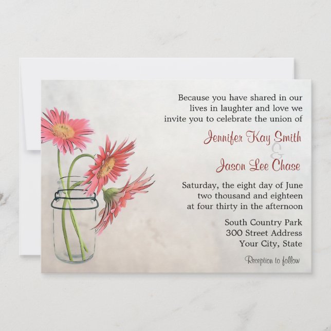 Mason Jar Daisies Wedding Invitations (Front)