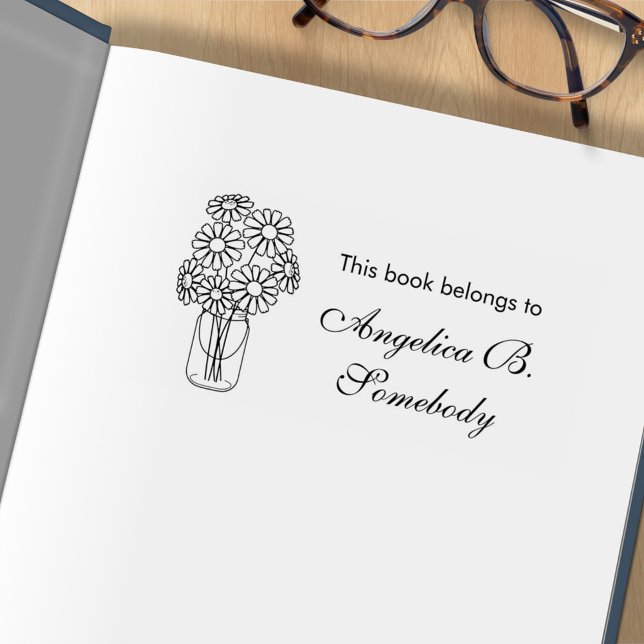 Mason Jar Daisy Flowers Bouquet Bookplate Rubber Stamp (Creator Uploaded)