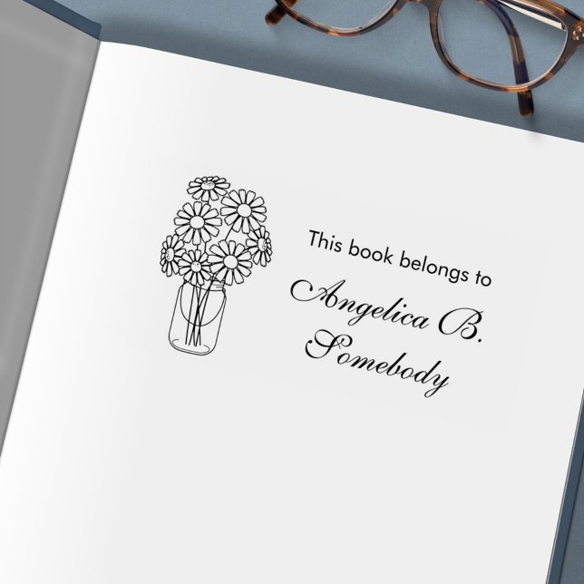 Mason Jar Daisy Flowers Bouquet Bookplate Self-inking Stamp (Creator Uploaded)