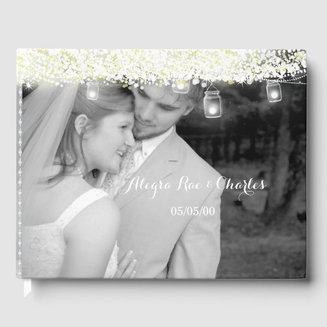 Mason Jar Elegant Under the Stars Wedding Photo Guest Book (Front)