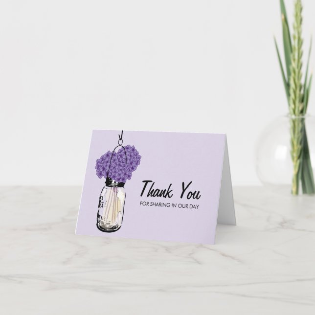 Mason Jar filled with Hydrangea Flowers Thank You Card (Front)
