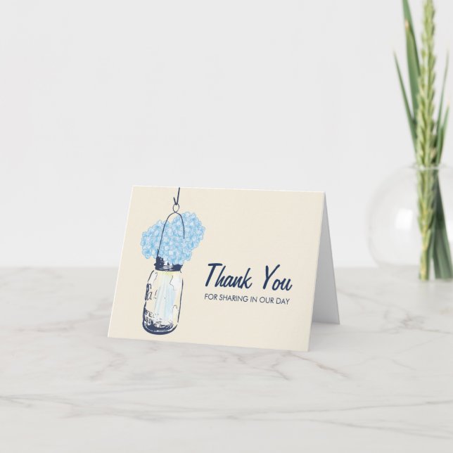 Mason Jar filled with Hydrangea Flowers Thank You Card (Front)
