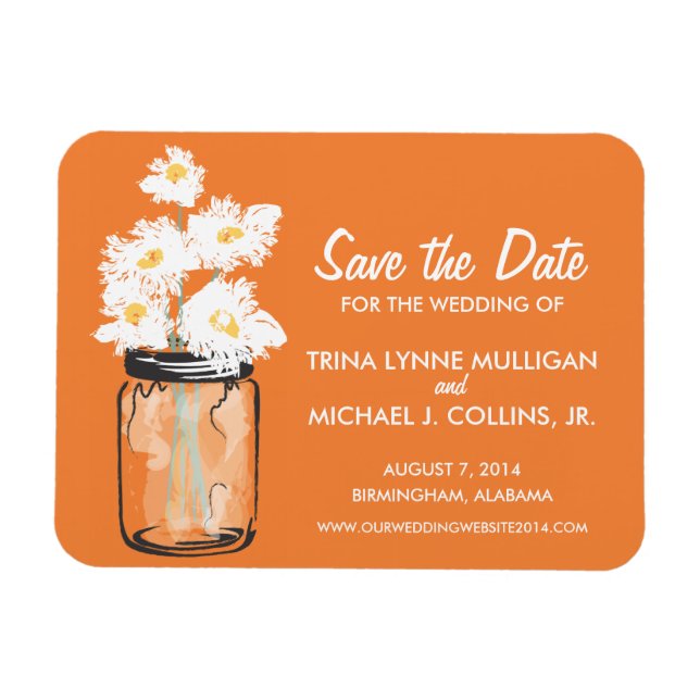 Mason Jar filled with White Daisies Save the Date Magnet (Horizontal)