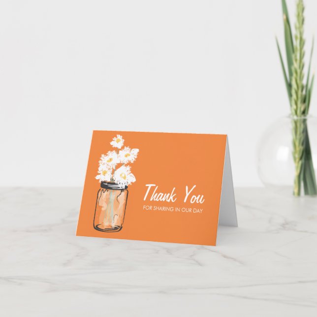 Mason Jar filled with White Daisies Thank You Card (Front)