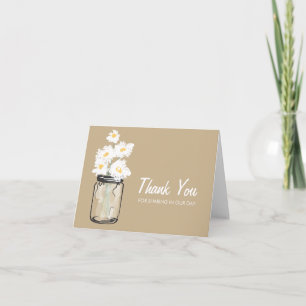 Mason Jar filled with White Daisies Thank You Card