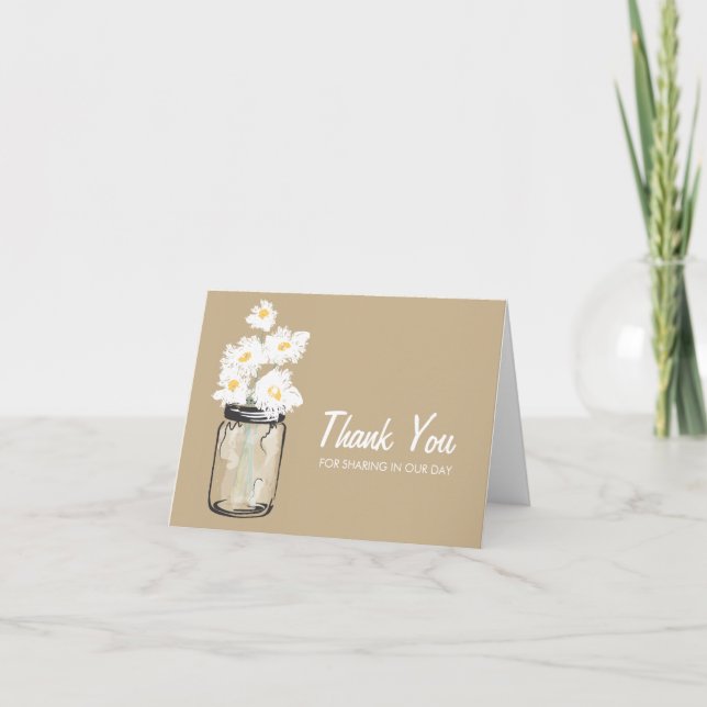 Mason Jar filled with White Daisies Thank You Card (Front)