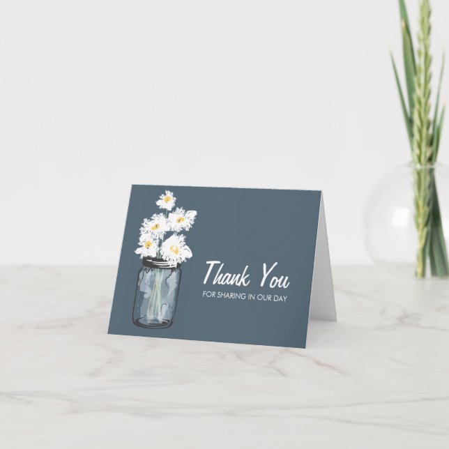 Mason Jar filled with White Daisies Thank You Card (Front)