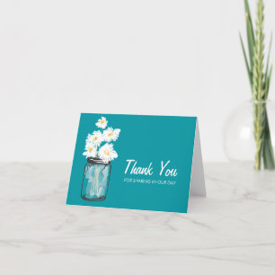 Mason Jar filled with White Daisies Thank You Card